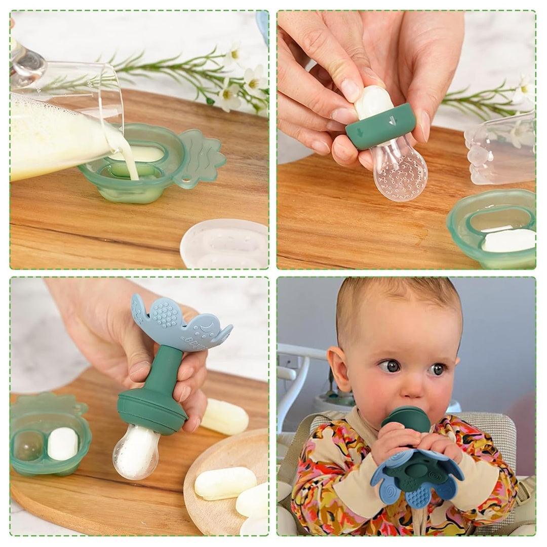 Alimentador Infantil de Silicone + Bandeija Haakaa Flower 4M + SkyBlue