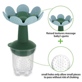 Alimentador Infantil de Silicone + Bandeija Haakaa Flower 4M + SkyBlue